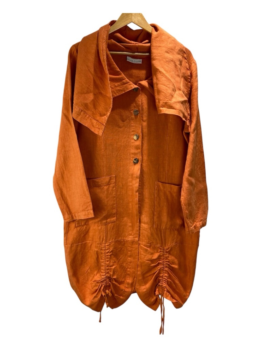 Vintage Bryn Walker 100% Linen Coat Size M Orange Lagenlook Oversized Ptp 22”